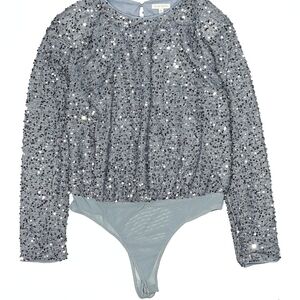 Flying Tomato Silver Sequin Long-Sleeve Bodysuit | Size XL